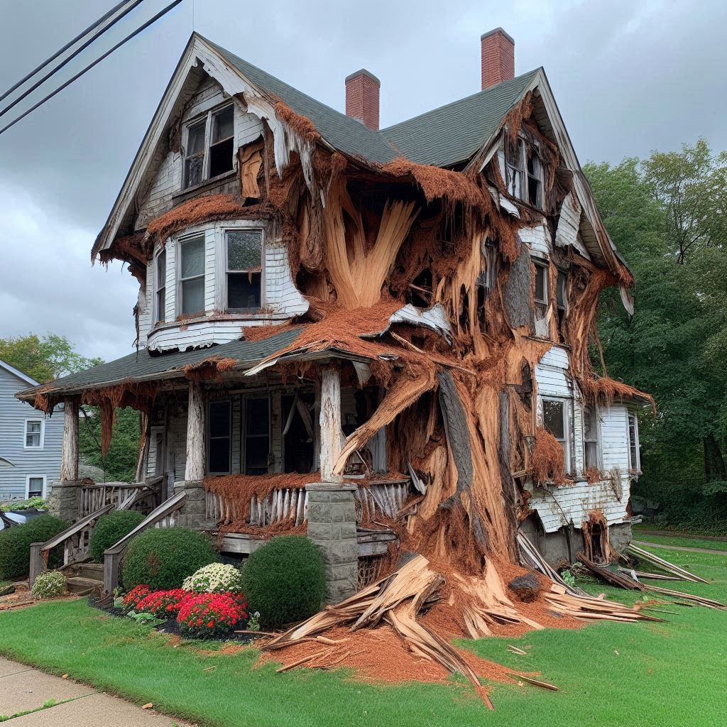 Damaged tree on an Glendale Heights home showing signs of disease and decay